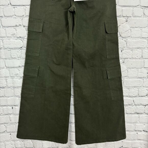 Prosperity Denim Wide Straight Leg Cargo Jeans Womens 25 in Olive Green NWT - Picture 8 of 9